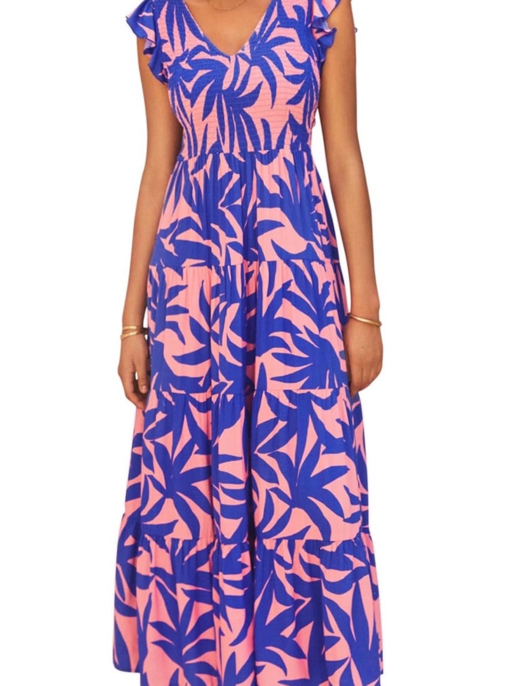 Pretty garden spring dress in pink and blue